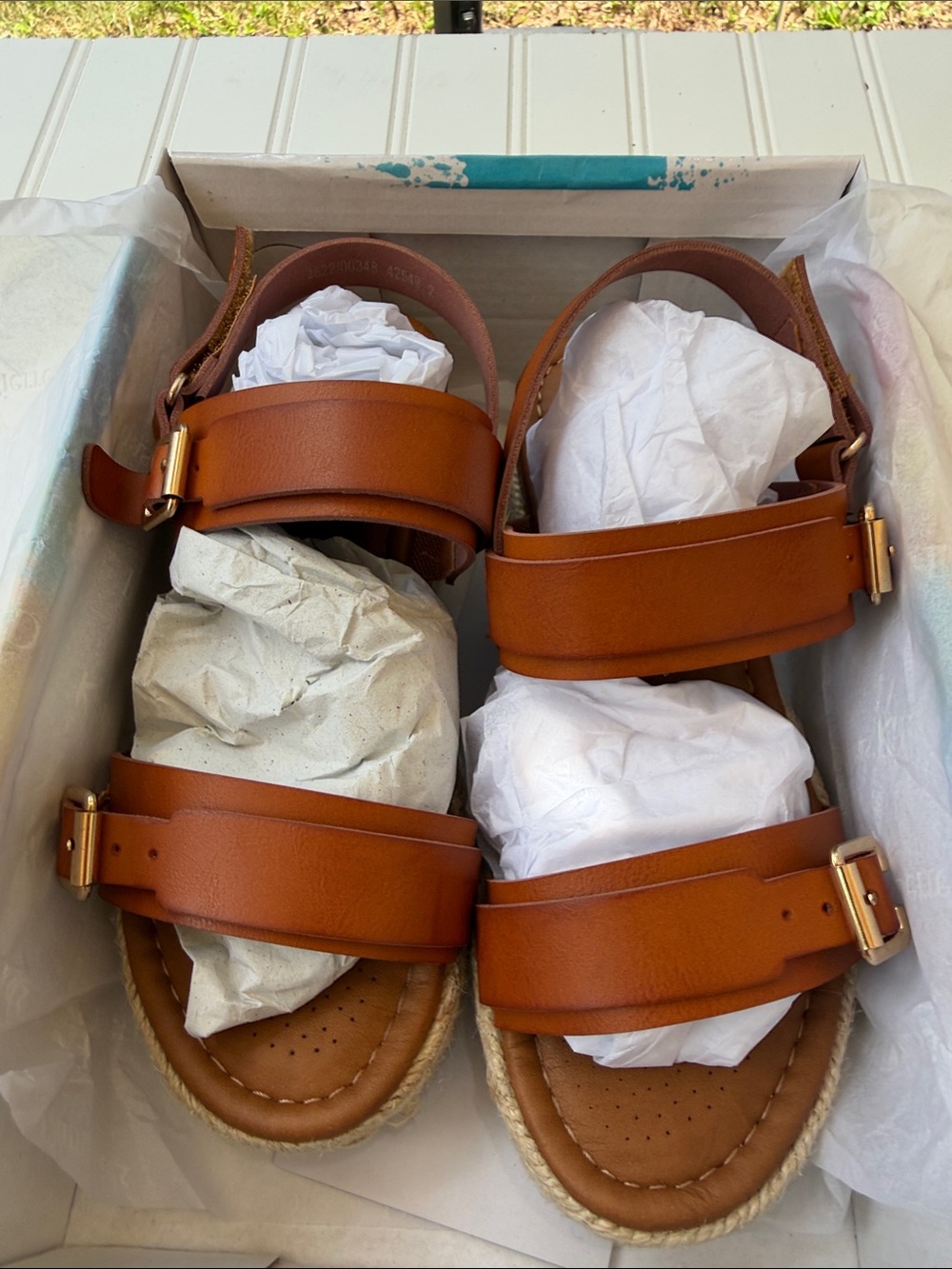 Pierre Dumas Cognac Brown Espadrille Platform Sandals with Gold Buckles - Picture 2 of 6